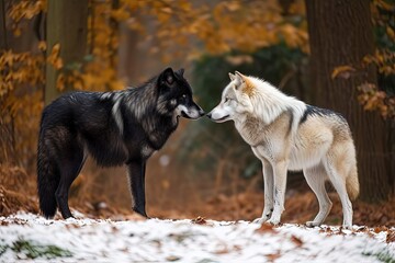 Obraz premium Wolf, beautiful natural scene of wild animal in a natural forest. Generative AI