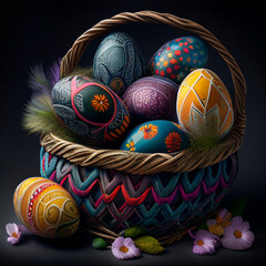 Fototapeta premium Photo colorful easter eggs in the basket