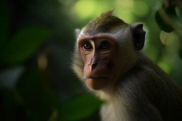 Tiny monkey exploring lush rainforest foliage