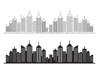 Silhouette of skyscrapers.
Modern flat city architecture urban city landscape