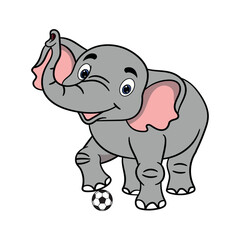 Vector happy elephant playing football illustration.
