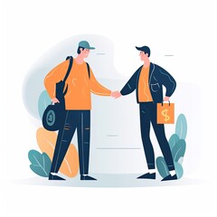 A person handing over a gift to another person, flat illustration