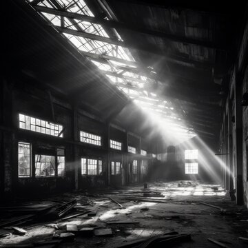 black-and-white image of an abandoned palace generative ai	