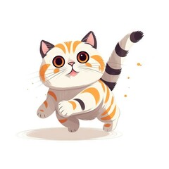 Fototapeta na wymiar a cartoon cat with big eyes and a striped tail running. generative ai