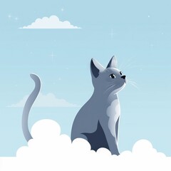 Fototapeta na wymiar a gray cat sitting on top of a cloud filled sky. generative ai
