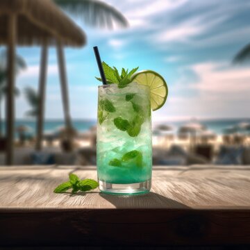 mojito on the caribbean beach in the summer on a sunny day generative ai