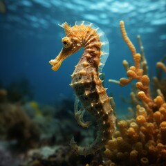 seahorse on a reef in the Mediterranean Sea. Generative AI - obrazy, fototapety, plakaty
