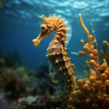 seahorse on a reef in the Mediterranean Sea. Generative AI