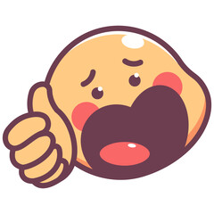 Giving thumb up emoticon vector cartoon sign isolated on a white background.