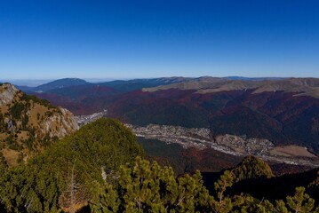 Beautiful landscape with forested mountains under a clear sky