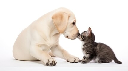 Puppy giving kitten a kiss. Generative AI