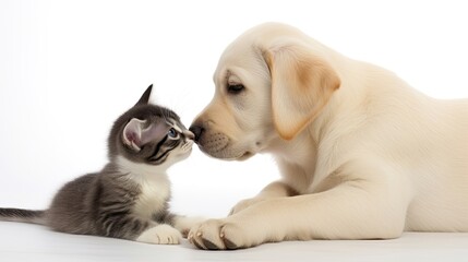 Puppy giving kitten a kiss. Generative AI