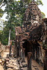 Ruins of Bayon Temple in Angkor wat in Siem Reap, Cambodia