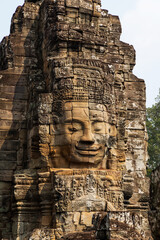 Ruins of Bayon Temple in Angkor wat in Siem Reap, Cambodia