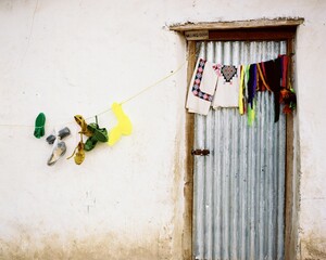 Closeup shot of beautiful shoes on a string in Ethiopia