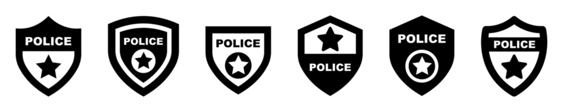 Set of police badge vector icons set. Shield with officer star. Sheriff medal. Vector 10 Eps.