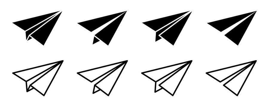 Set of paper planes vector icons on white background. Send letter. Handmade origami plane. Vector 10 Eps.