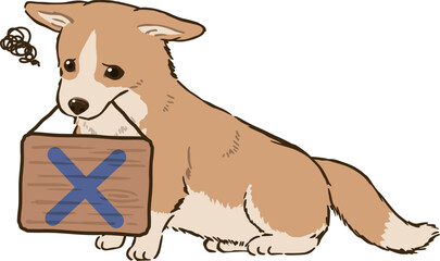 バツマークを持つコーギー（レッド＆ホワイト）