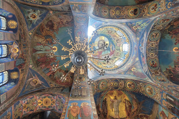 Fototapeta na wymiar Saint Petersburg, Russia - April 07, 2023: Church of Savior on spilled blood interiors