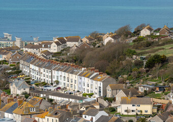 Fototapeta premium Hilltop view of the northern part of The Isle of Portland, Dorset, England