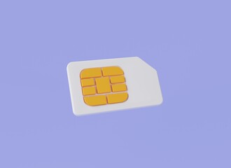 3d minimal rendering illustration of SIM card icon isolated on purple background. Mobile phone SIM card, communication technology, sim card chip, eSIM, New digital technology. Cartoon minimal style - obrazy, fototapety, plakaty
