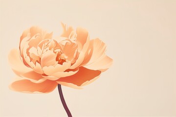 A minimalist painting of a single peony in shades of light orange. 