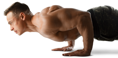 Muscular young muscular guy training in gym