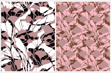 Abstract Hand Drawn Floral Seamless Vector Pattern. Freehand Leaves Isolated on a Light Pink and White Background. Abstract Tropical Garden Design. Floral Repeatable Print ideal for Fabric, Textile.