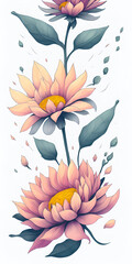 Painted colorful watercolor flowers. AI generated illustration