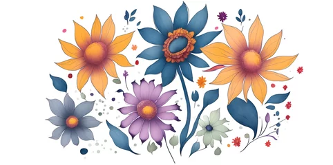 Zelfklevend Fotobehang Painted colorful watercolor flowers. AI generated illustration © vector_master