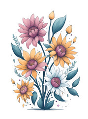 Painted colorful watercolor flowers. AI generated illustration