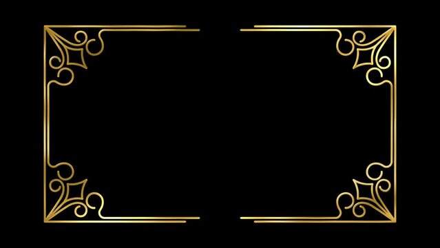Animated  golden vintage frame design. Antique label. For wedding or retro movie.