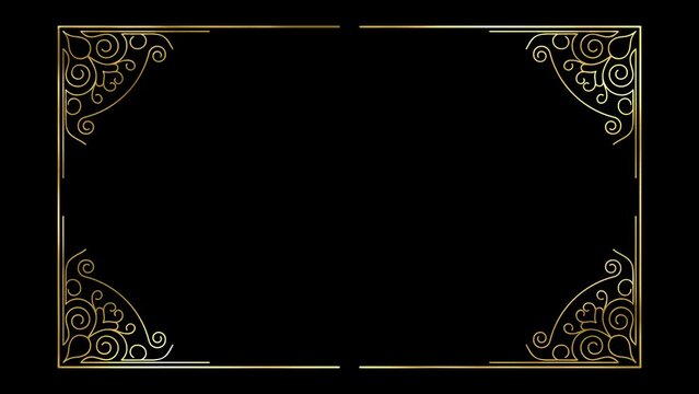 Animated  golden vintage frame design. Antique label. For wedding or retro movie.