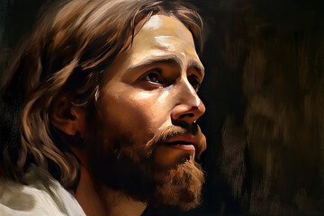 Painting of the portrait of Jesus, generative AI