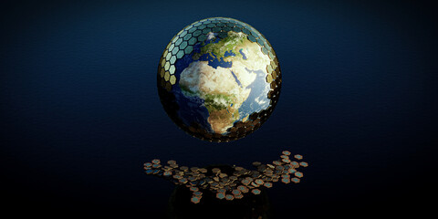 earth globe surrounded by a protective shield from which parts have broken off - 3D Illustration