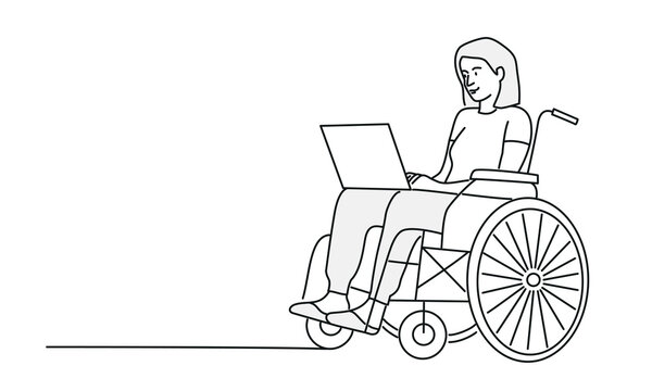recommend clip art: Young woman in wheelchair with laptop.
