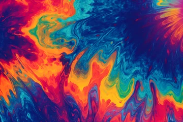 Papier Peint Lavable Mélange de couleurs Bright tie dye style abstract summer background. AI generated image