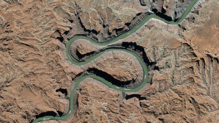 Colorado River the loop and meanders, looking down aerial view from above – Bird’s eye view...