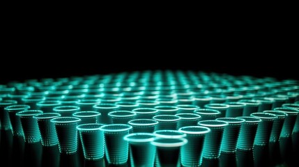 Rows of clear cups filled with water create a mesmerizing pattern. generative AI