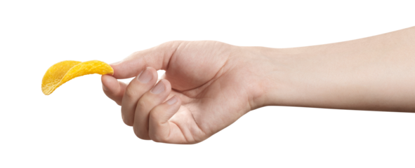 Hand holding potato chip cut out
