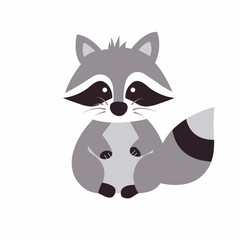 Simple vector grey baby raccoon. Nursery animal. Scandinavian style. Forest friends. Isolated on a white background.