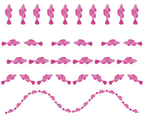 Pink fish in cartoon style. Border for your design. Vector illustration.