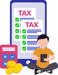 illustration of a man paying taxes online using a smartphone. online tax payment icon