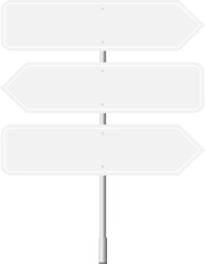 Fototapeta premium Various road, traffic signs. Highway signboard on a chrome metal pole. Blank white board with place for text. Information sign mockup. Vector illustration.