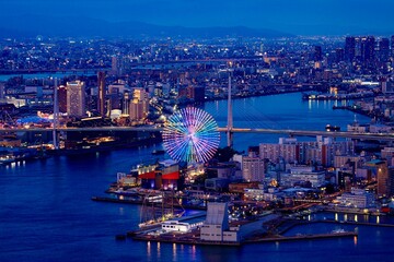 大阪府、さきしまコスモタワーからの夜景（天保山方面）