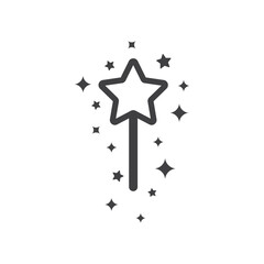 Magic wand with stars flat sign design. Magic wand vector icon. Magic wand symbol pictogram. Miracle linear icon. UX UI icon