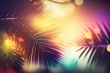 Palm leaf at sunset, tropical wallpaper. AI