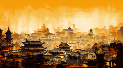 abstract chinse city scape. generative ai