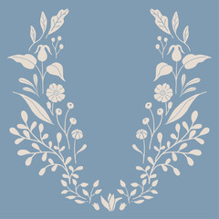 Floral frame. Botanical wreath. Flower, leaf, plants symbol illustration. Symmetric vector graphic design. 