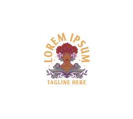 Obraz premium Beauty african american girl with floral hair logo